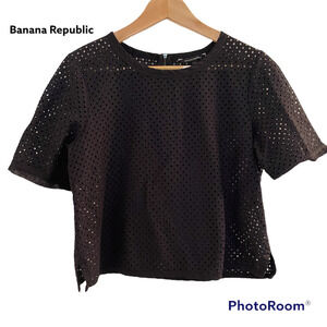 Banana Republic Black Eyelet Short Sleeve Top